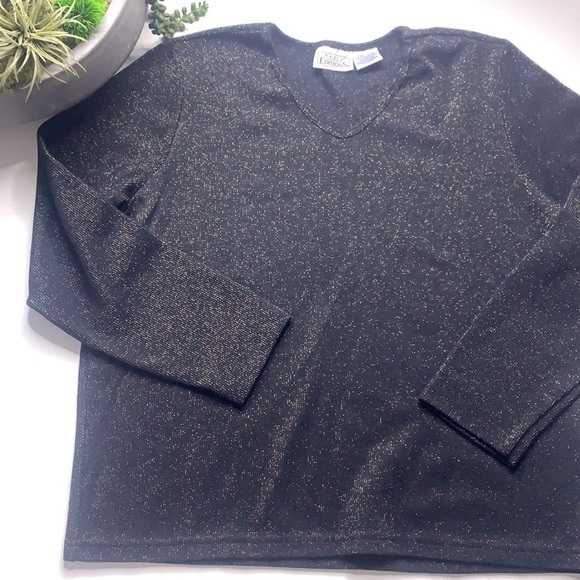 Basic Edition v neck black gold metallic pullover sweater XL women’s - Picture 5 of 9